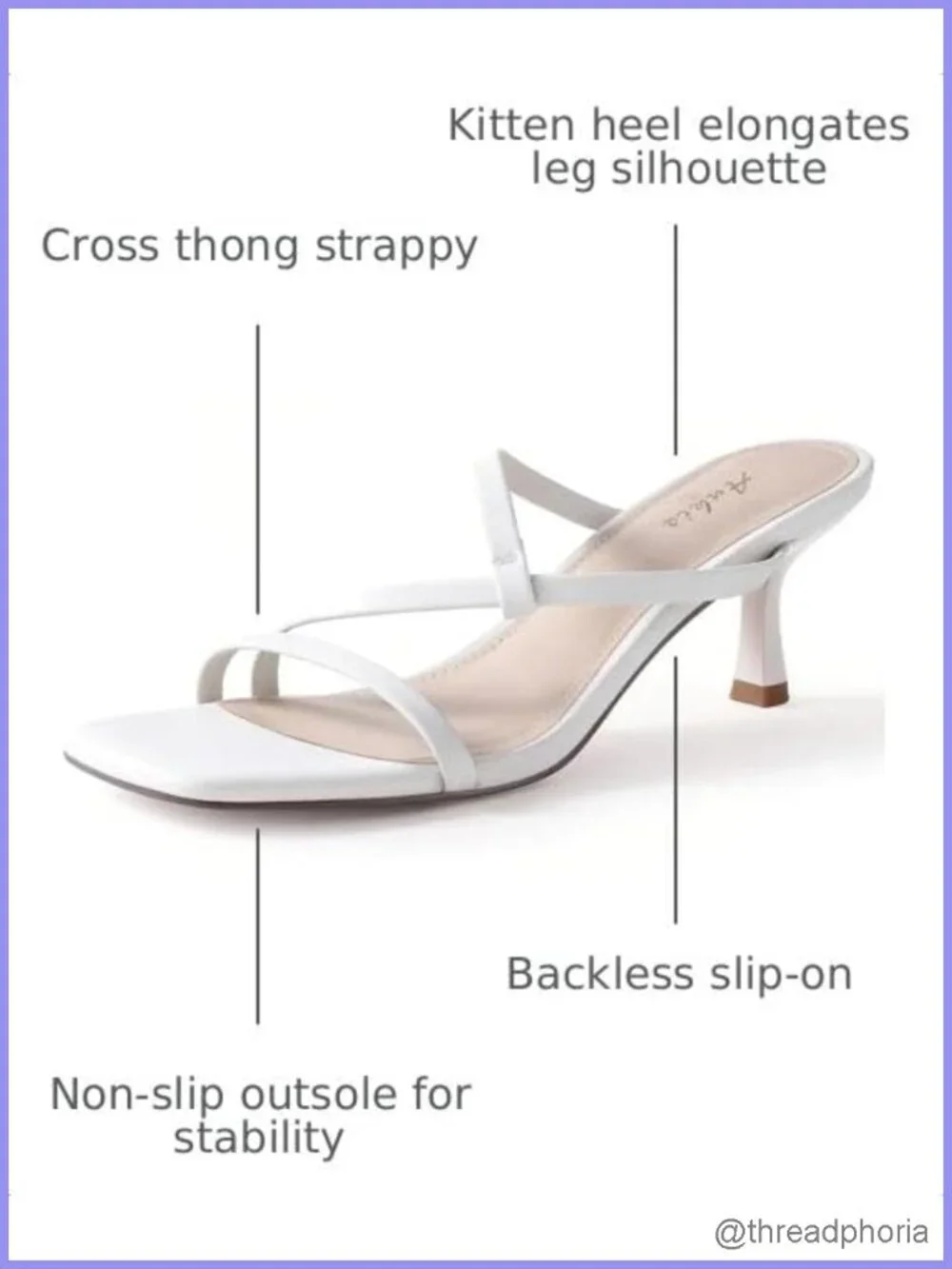 Strappy Square Toe Kitten Heels Sandals Non-Slip Slip On 2.25 Inch
